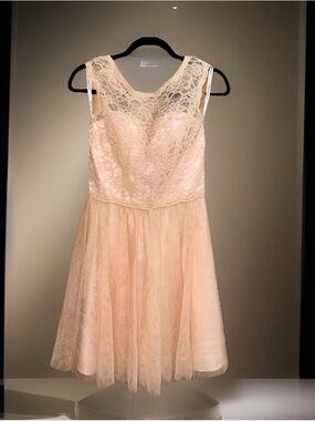 Mori Lee Blush Pink/Beige Lace A-Line Cocktail Dress-10-EC